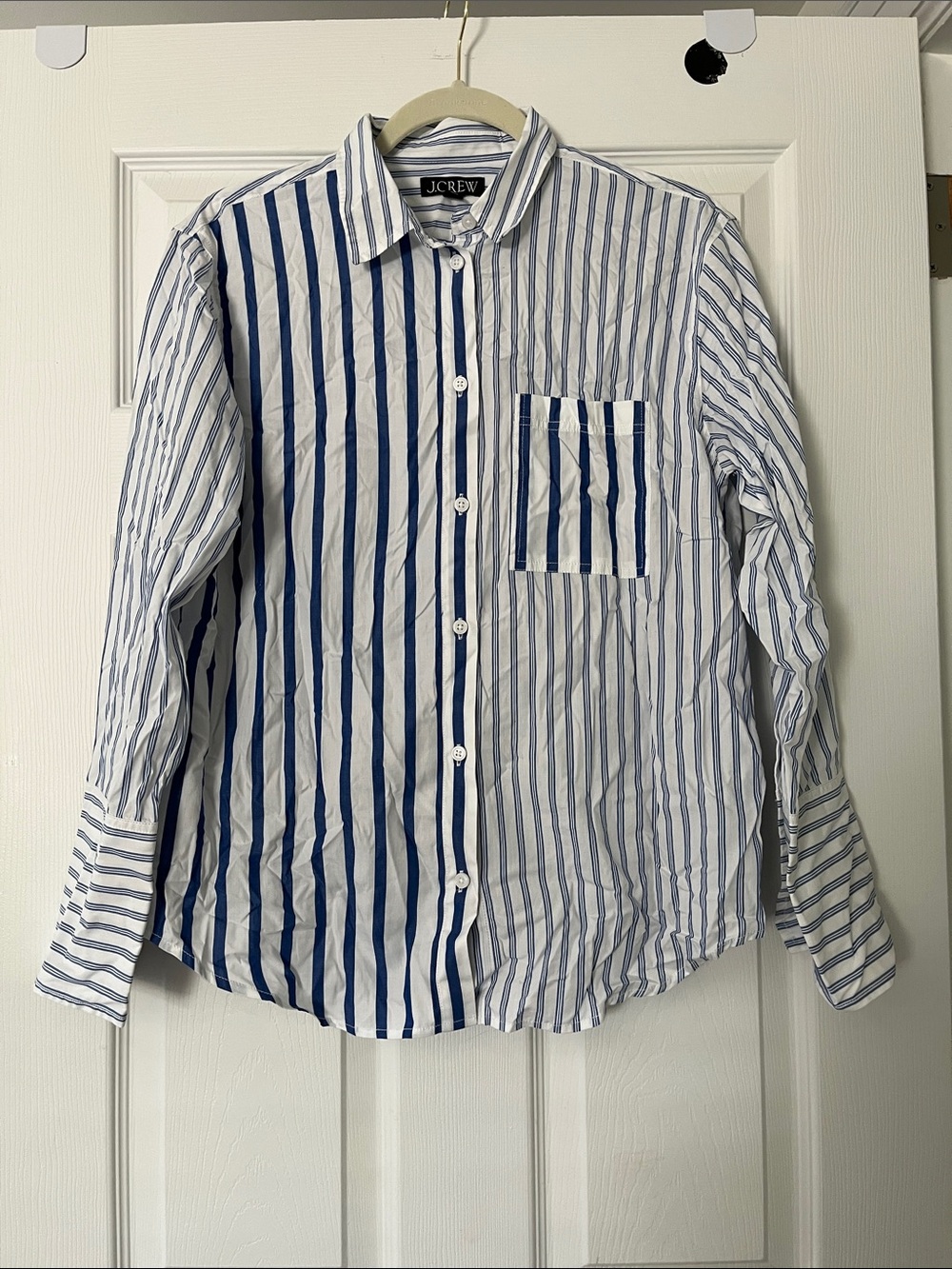 J. Crew Striped Mixed-Panel Blue and White Button-Down Shirt